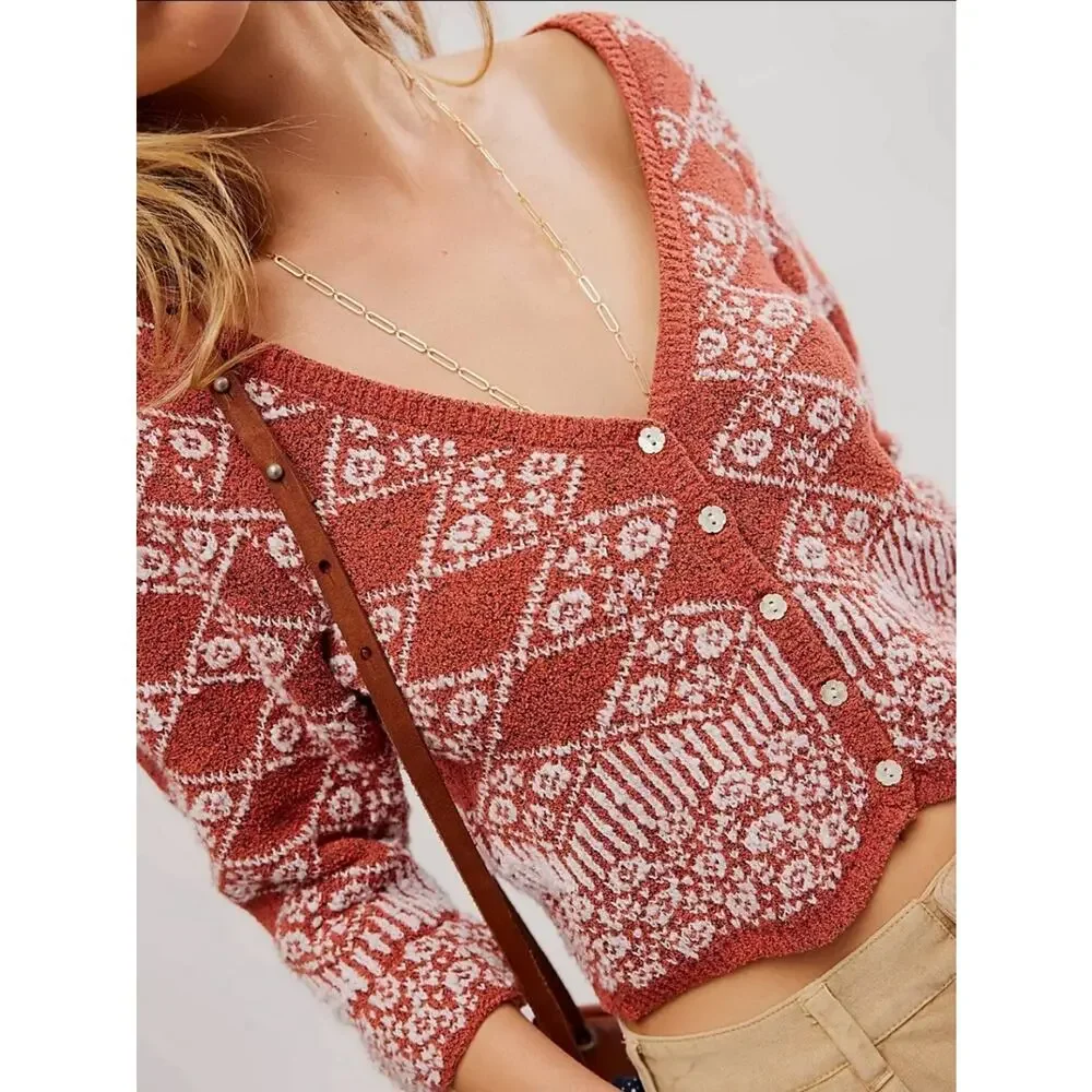 Free People Geo Floral Cardigan